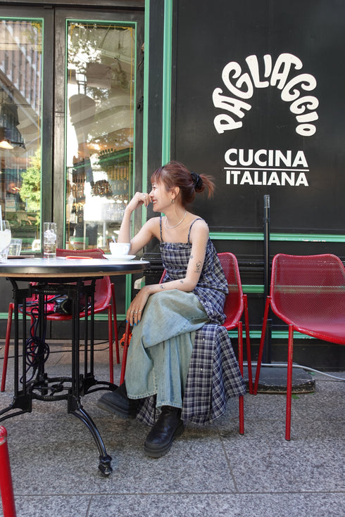 チェックスリットボタンスカート